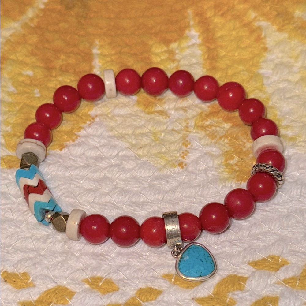 Silpada Red Beaded Bracelet with Turquoise Charm